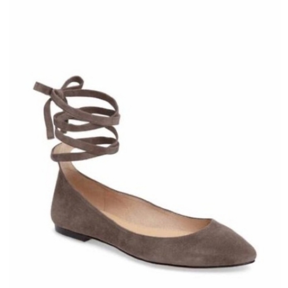 Vince Camuto Gray Suede Lace Up Flats